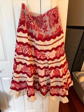 FARM Rio Red and Cream Tiered Circle Skirt with matching top